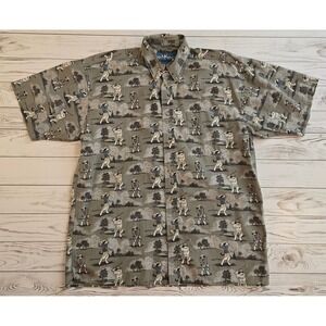 Big Dogs Men's Short Sleeve Button Down Dog Golf Print Shirt Size‎ S/M